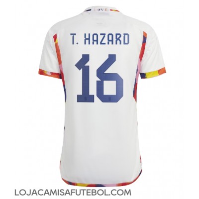 Camisa de Futebol Bélgica Thorgan Hazard #16 Equipamento Secundário Mundo 2022 Manga Curta